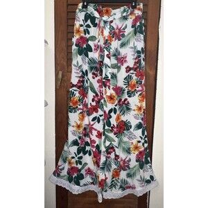 New Look Tropical Lightweight Flowy Floral Wide Leg Size Medium Pants Pockets